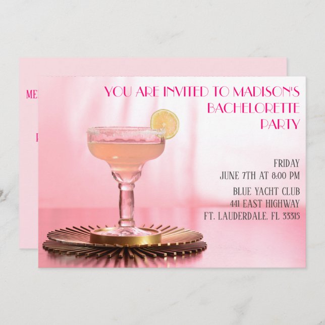 Pink Margarita Bridal/ Bachelorette Party Invitation (Front/Back)