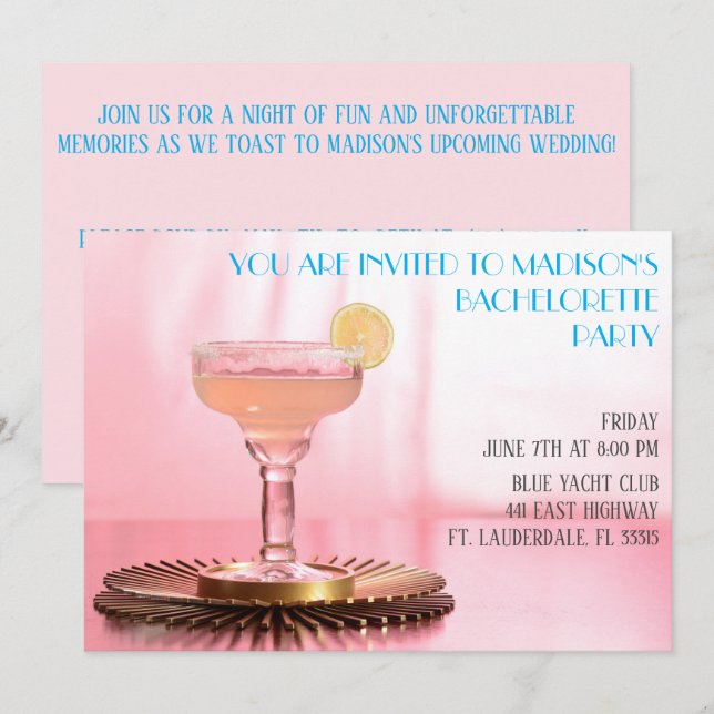 Pink Margarita Bridal/ Bachelorette Party Invitation (Front/Back)