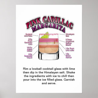 PINK MARGARITA Cocktail Recipe 18"x24" Art Poster