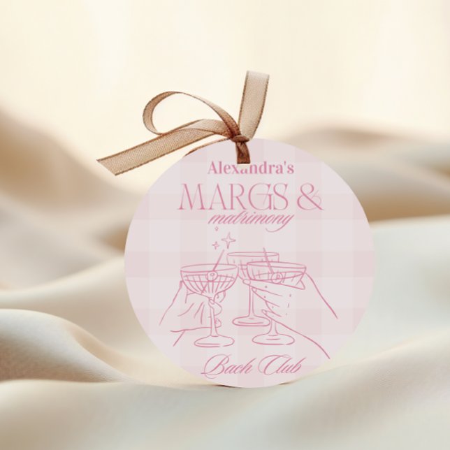 Pink Margs And Matrimony Bachelorette Classic Round Sticker (Creator Uploaded)