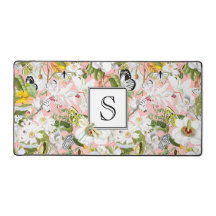 Pink Mariposa Vintage Monogrammed Desk Mat