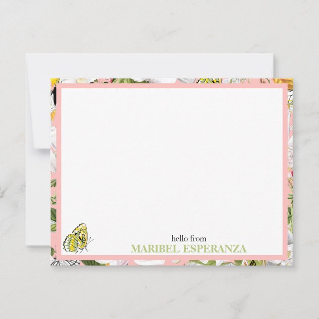 Pink Mariposa Vintage Personalised Flat Card (Front)