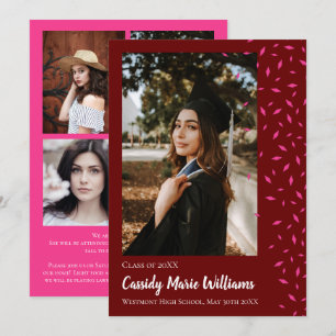 Pink Maroon Confetti Graduation Announcement
