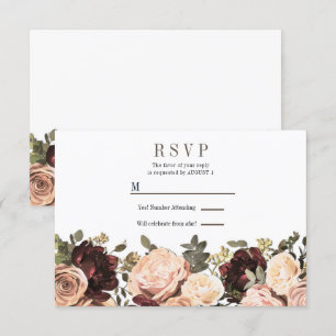 Pink & Maroon Floral Greenery Leaves Wedding RSVP Invitation