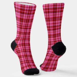 Pink Maroon Plaid Tartan Design Socks