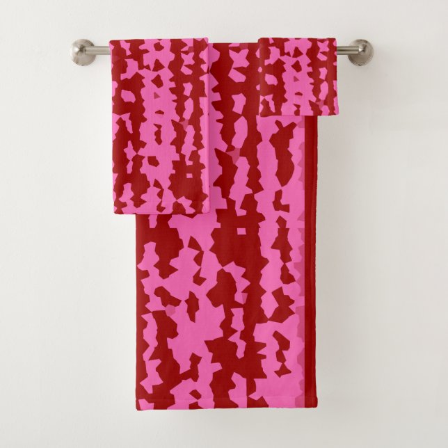 Pink Maroon Red Irregular Abstract Design  Bath Towel Set (Insitu)