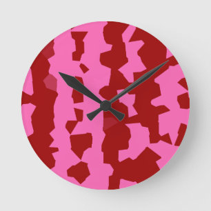 Pink Maroon Red Irregular Abstract Design Round Clock