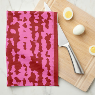 Pink Maroon Red Irregular Abstract Design Tea Towel