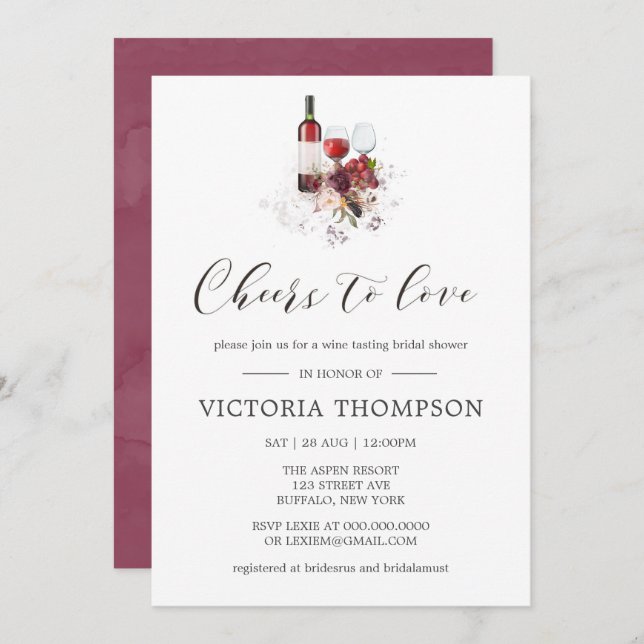 Pink Marsala Floral Wine Tasting Bridal Shower  (Front/Back)