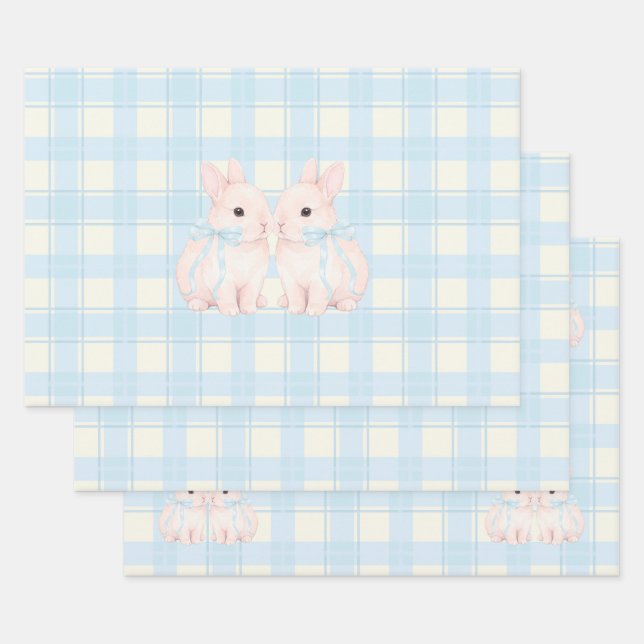 Pink Marshmallow Bunny Rabbits Easter Wrapping Paper Sheet (Set)