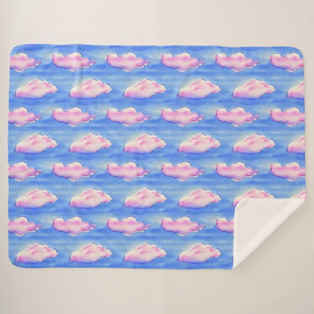 Pink Marshmallow Clouds Sherpa Blanket (Front (Horizontal))