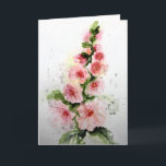 Pink Marshmallows - Blank inside greeting  Card<br><div class="desc">Delicate pink marshmallow flower blooms on a green leafy stem,  painted with soft,  watery strokes. 
Vintage style image captures a whimsical,  airy feel with splashes of color that fade into the white background.
Blank inside greeting cards are a great way to express personal sentiments.</div>