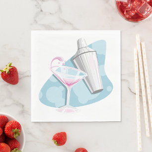 Pink Martini Cocktail and Silver Shaker Napkin