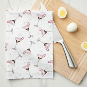 Pink Martini Cocktail Pattern Festive Holiday Tea Towel