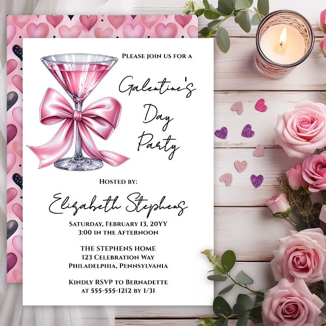 Pink Martini Coquette Bow Galantine's Day Party Invitation (Galentine’s Day Party Invitation | Pink Martini Bow Coquette Valentine Invite -- Print | Digital)