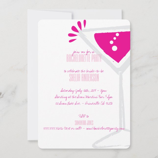 Pink Martini Glass Bachelorette Party Invitations (Front)