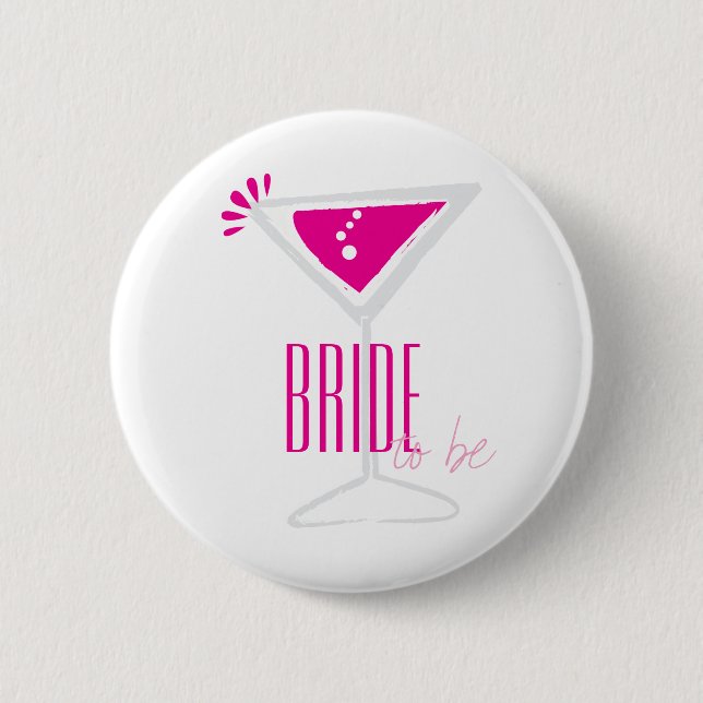 Pink Martini Glass Bride to Be Party Button (Front)