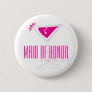 Pink Martini Glass Maid of Honour Button
