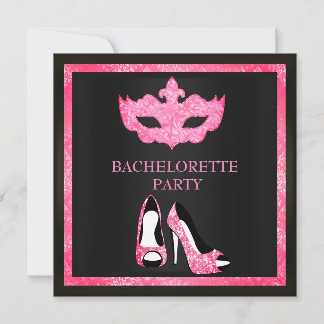 PINK MASK ELEGANT BACHELORETTE MASQUERADE PARTY INVITATION (Front)