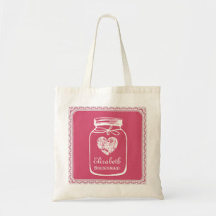 Pink Mason Jar Wedding Tote Bag BRIDESMAID A01
