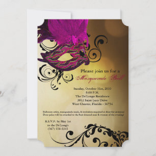 Pink Masquerade Ball Mask Costume Halloween Part Invitation