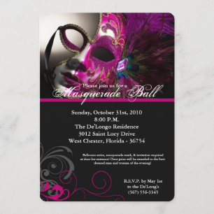 Pink Masquerade Ball Mask Costume Halloween Part Invitation