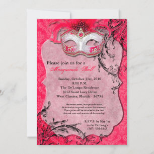 Pink Masquerade Ball Mask Costume Halloween Part Invitation