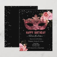 Pink Masquerade Birthday Party Invitation