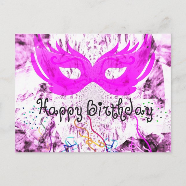 Pink Masquerade Happy Birthday Postcard (Front)