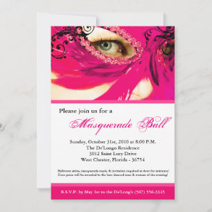 Pink Masquerade Mask Ball Costume Halloween Invitation
