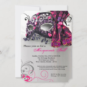 Pink Masquerade Mask Ball Costume Halloween Invitation
