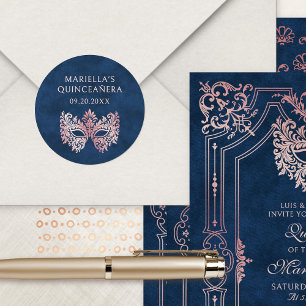 Pink Masquerade Mask Elegant Quinceanera Classic Round Sticker