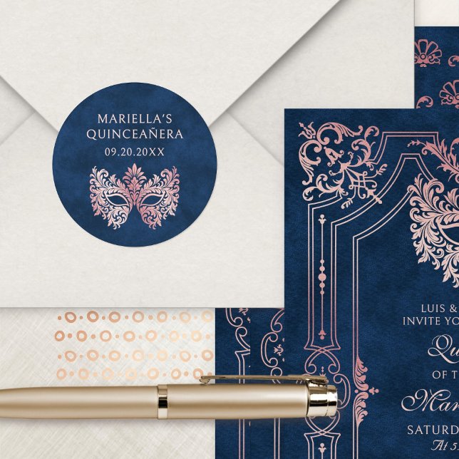 Pink Masquerade Mask Elegant Quinceanera Classic Round Sticker (Creator Uploaded)