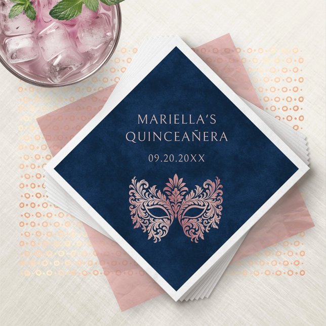 Pink Masquerade Mask Elegant Quinceanera Napkin (Creator Uploaded)