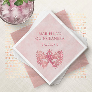 Pink Masquerade Mask Elegant Quinceanera Napkin