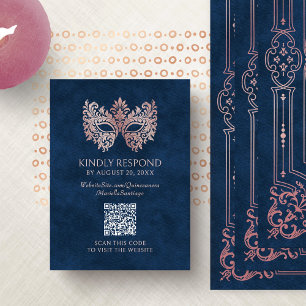 Pink Masquerade Mask Elegant Quinceanera QR Enclosure Card