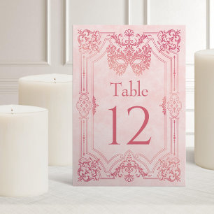 Pink Masquerade Mask Elegant Quinceanera Table Number