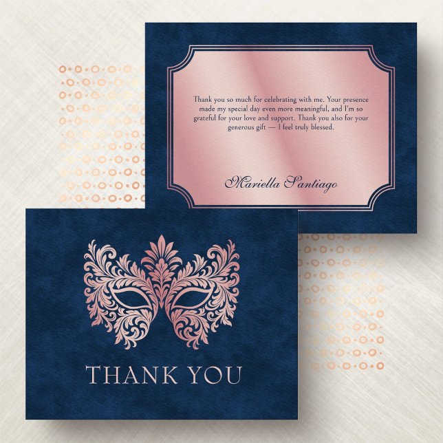 Pink Masquerade Mask Elegant Quinceanera Thank You Card (Creator Uploaded)