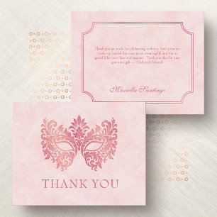 Pink Masquerade Mask Elegant Quinceanera Thank You Card