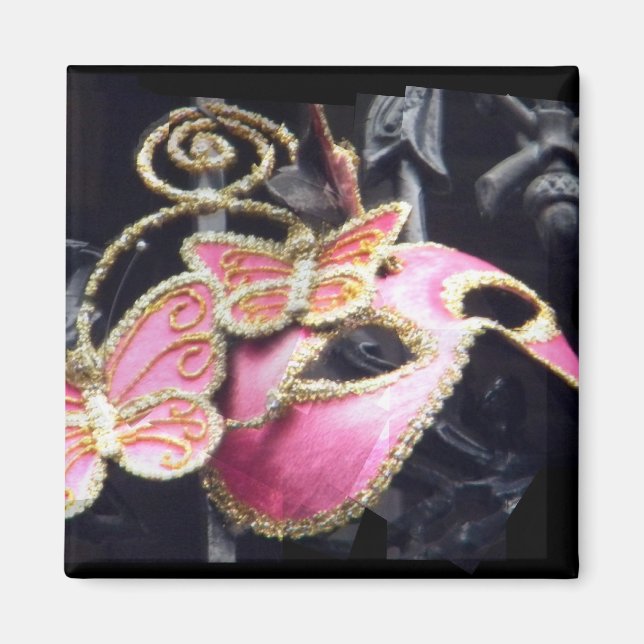 Pink Masquerade Mask Square Magnet (Front)