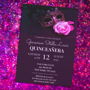 Pink Masquerade Quinceañera Party Invitation