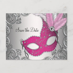 Pink Masquerade Save The Date Announcement Postcard