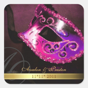 Pink Masquerade Swirl Save The Date Sticker
