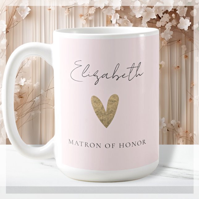 Pink Matron of Honour Gold Heart Modern Script  Coffee Mug (Creator Uploaded)