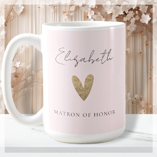 Pink Matron of Honour Gold Heart Modern Script  Coffee Mug