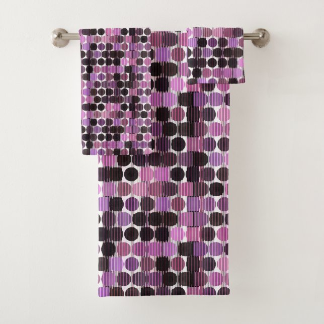 Pink, Mauve and black rose geometric Bath Towel Set (Insitu)