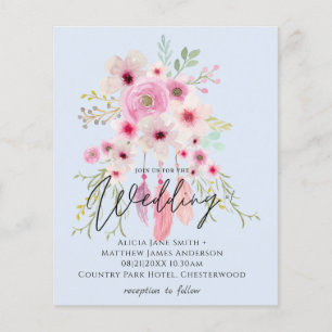 Pink Mauve BOHO Floral Feather Wedding Invitation