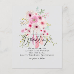 Pink Mauve BOHO Floral Feather Wedding Invitation