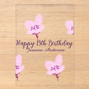 Pink mauve floral 15th birthday quinceanera name d acrylic invitations