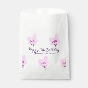 Pink mauve floral 15th birthday quinceanera name d favour bag